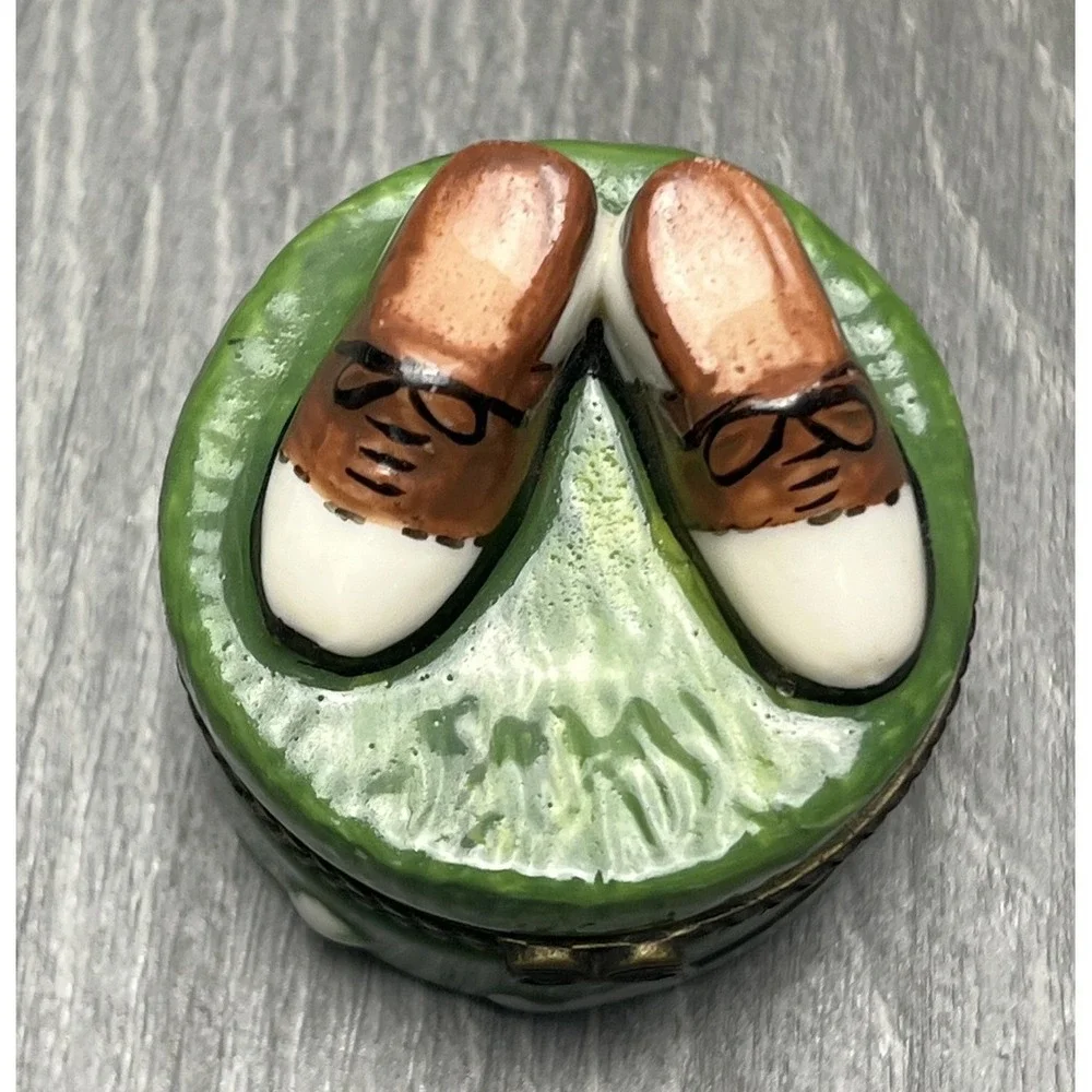 Vintage Golf Shoes on‎ Green Collectible Trinket Box Hinged Ceramic Decorative